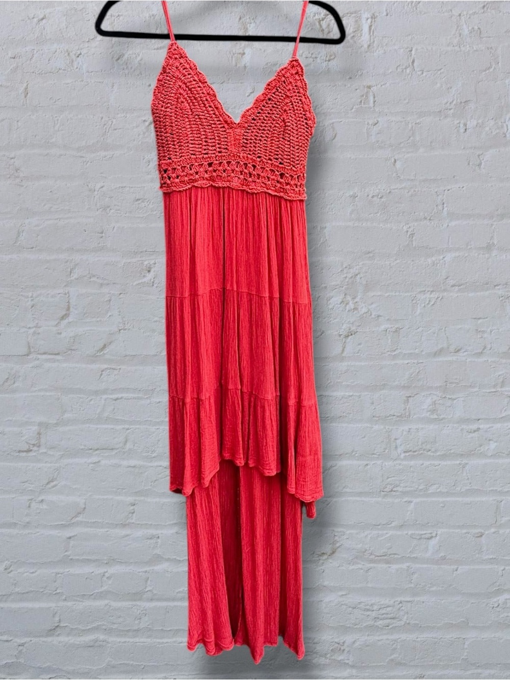 NWOT Streetwear Society Crochet Lace High Low Rayon Maxi Dress Orange Size M